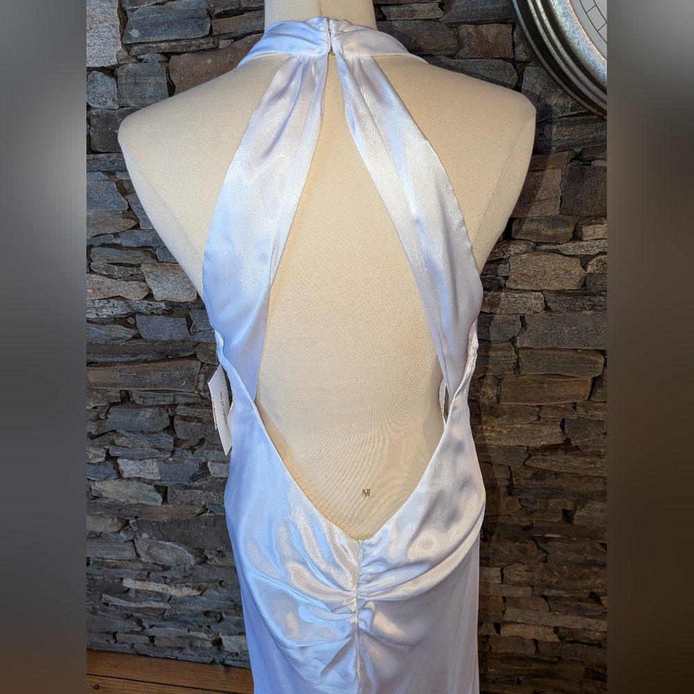 David's Bridal NWT Sexy DB Studio White Full Length Halter Gown Open Back - Picture 8 of 15
